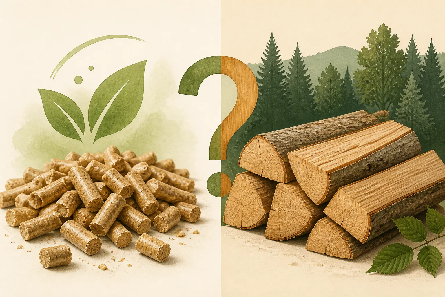 Vergleich Holzpellets und Scheitholz als Illustration zur Frage der Nachhaltigkeit